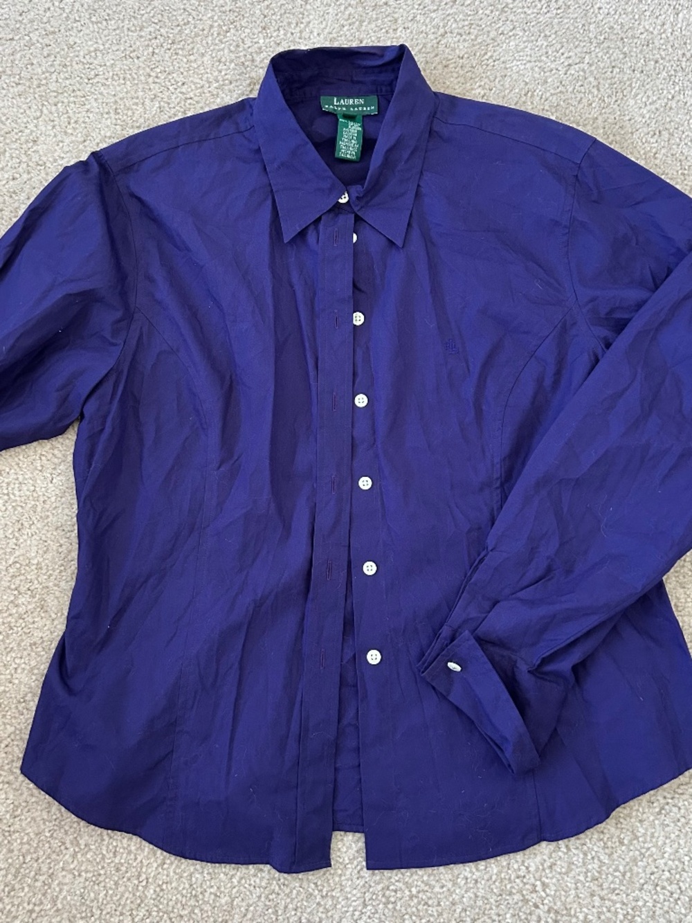 Ralph Lauren Cotton Button Down Purple Long Sleeve Shirt Sz 14